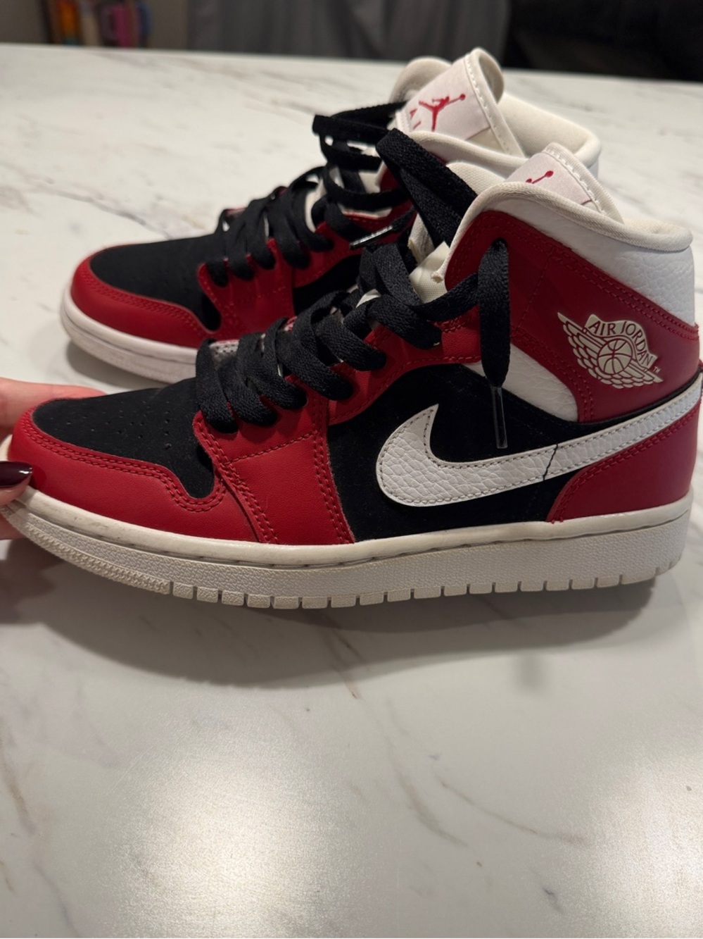 Jordan 1s Women’s High-Top Sneakers in Red, Black & White (6.5)